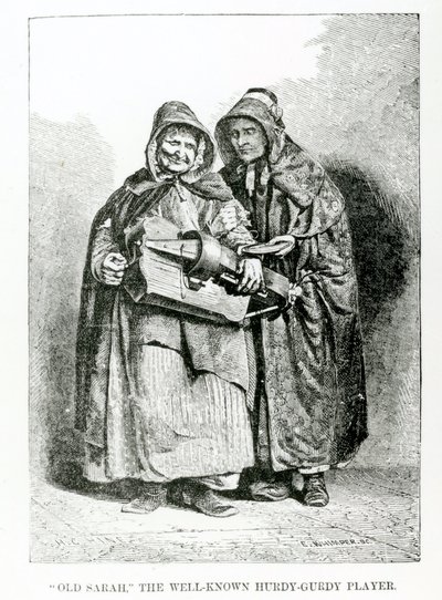 Alte Sarah, die bekannte Drehorgelspielerin, ca. 1840 von English School
