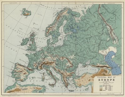 Physische Karte von Europa von English School