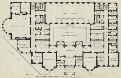 Das Langham Hotel, Portland Place (Gravur) von English School