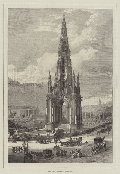 Das Scott-Denkmal, Edinburgh (Gravur) von English School