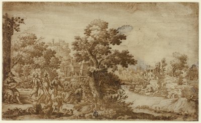 Landschaft mit Tänzern und Musikern von Ercole Bazzicaluva