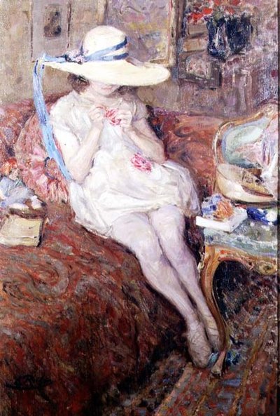 Junges Mädchen mit Strohhut von Ernest Rocher