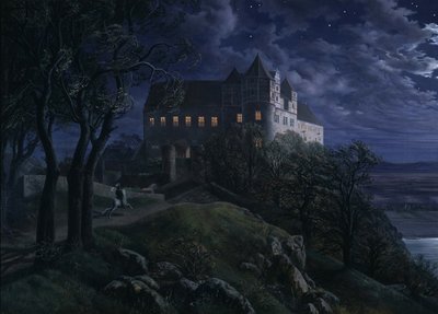 Schloss Scharfenberg bei Nacht, 1827 von Ernst Ferdinand Oehme