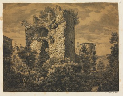 Sechs Ansichten des Heidelberger Schlosses: Turm von Ernst Fries