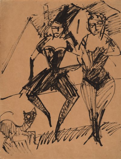 Zwei Tänzer mit einer Katze, 1913 von Ernst Ludwig Kirchner