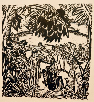 Badeszene unter Baumzweigen von Ernst Ludwig Kirchner