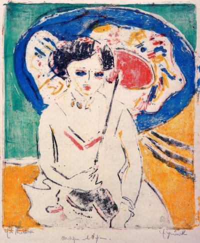 Dodo mit japanischem Schirm von Ernst Ludwig Kirchner