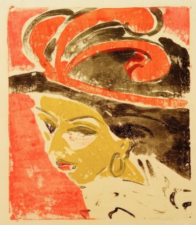Kokottenkopf mit Federhut von Ernst Ludwig Kirchner