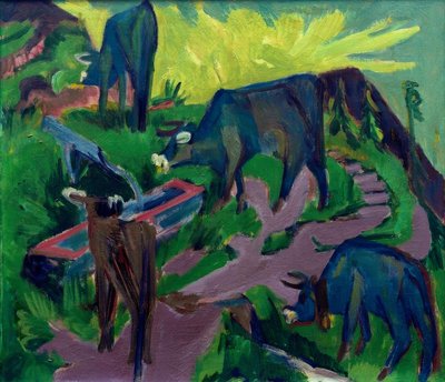 Kühe bei Sonnenuntergang von Ernst Ludwig Kirchner