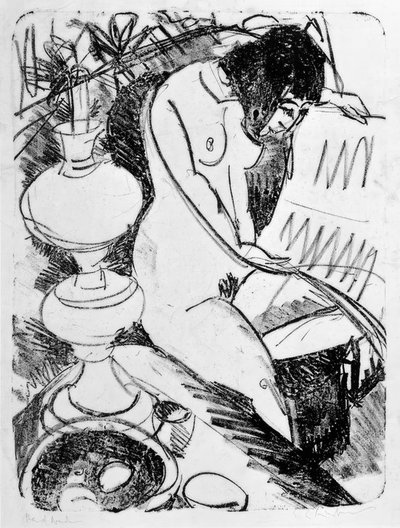 Sitzender lesender Akt von Ernst Ludwig Kirchner