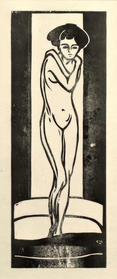 Stehender Mädchenakt mit verschränkten Armen von Ernst Ludwig Kirchner
