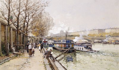 Lastkähne auf der Seine von Eugene Galien Laloue