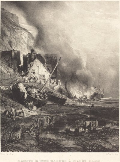 Ausbesserung eines Bootes bei Ebbe von Eugene Isabey