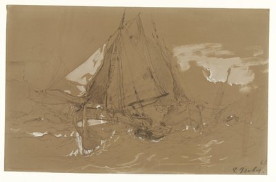 Fischerboot in einem Sturm von Eugene Isabey