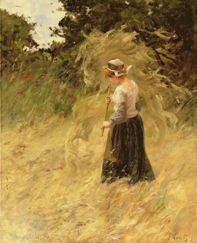 Ein Mädchen bei der Heuernte, 19. Jahrhundert von Eugene Leon Labitte