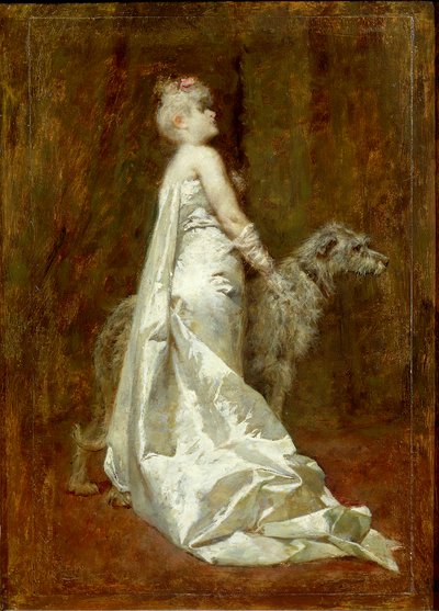 Weißes Kleid und Hund von Eugenio Scomparini