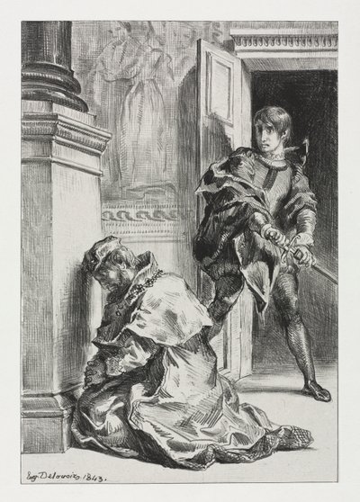 Hamlet: Hamlet versucht, den König zu töten von Eugène Delacroix