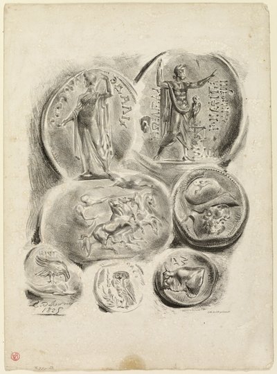 Blatt mit sieben antiken Medaillen von Eugène Delacroix