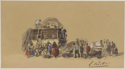 Das Beladen eines Reisewagens von Everhardus Koster