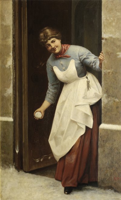 Frau mit Schneeball von F. W.