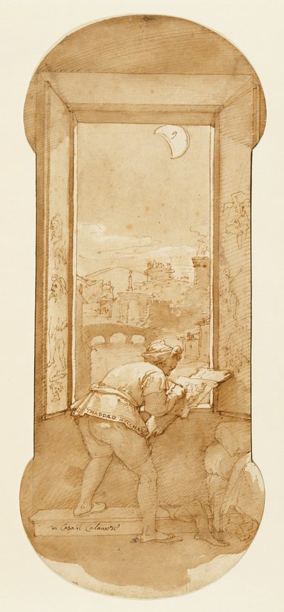 Taddeo zeichnet bei Mondlicht im Haus von Calabrese von Federico Zuccaro