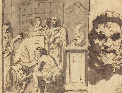 Antikes Opfer und Kopf eines Satyrs von Felice Giani