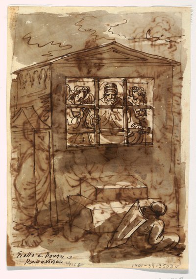 Skizzenbuch-Folio, Papst Sixtus II. und Diakon von Felice Giani