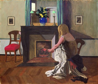Innenraum mit Frau im Hemd von Felix Edouard Vallotton