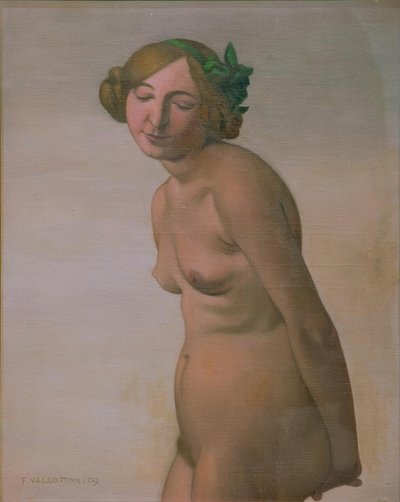 Weiblicher Akt mit grünem Haarschleife von Felix Edouard Vallotton