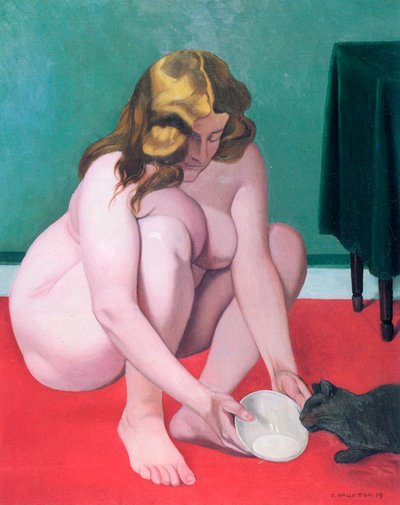 Frau mit einer Katze, 1919 von Felix Edouard Vallotton