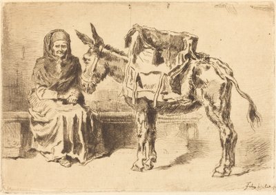 Sitzende Frau und Esel von Felix Hilaire Buhot
