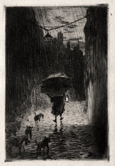 Regen und Regenschirm, ca. 1875 von Felix Hilaire Buhot