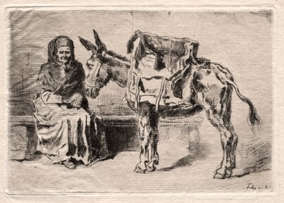 Sitzende Frau mit Maultier von Felix Hilaire Buhot