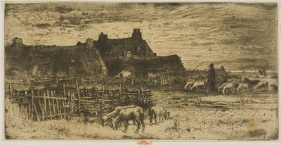 Schafstall bei Sonnenuntergang von Felix Hilaire Buhot