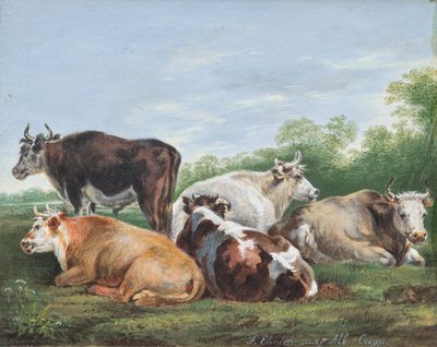 Kühe auf einer Weide von Ferdinand Ehricht der Jüngere