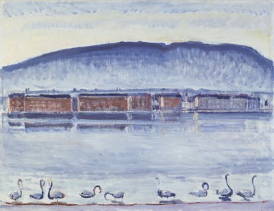 Genfersee mit Mont Salève und Schwänen von Ferdinand Hodler