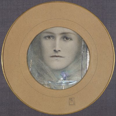 Braune Augen und eine blaue Blume von Fernand Khnopff