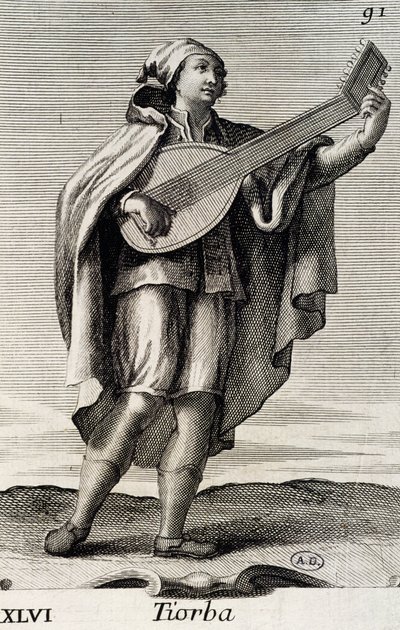 Mann spielt die Theorbe von Filippo Bonanni