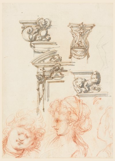 Architektonische Details und drei Köpfe von Filippo Marchionni