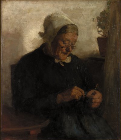Alte Frau beim Stricken von Florence Engelbach