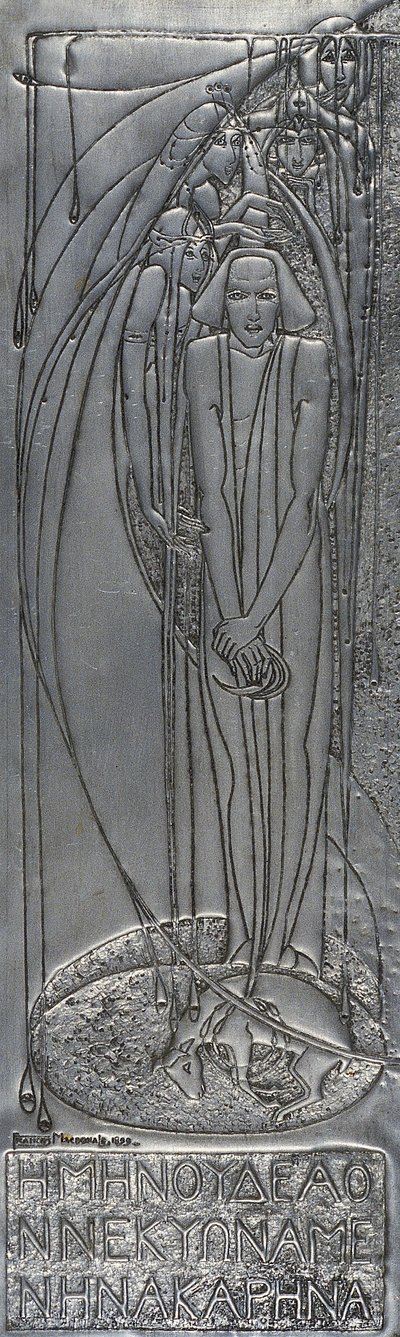 Repoussé-Weißmetallplatte, 1893 von Frances Macdonald