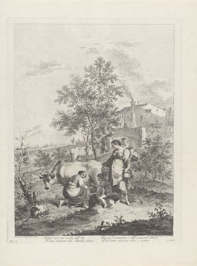 Landschaft mit Kuhmelkerin von Francesco Bartolozzi