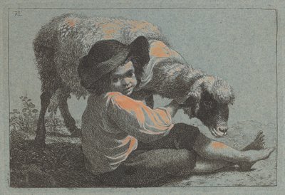 Sitzender Bauernjunge mit einem Schaf von Francesco Londonio