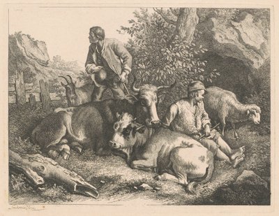 Zwei Hirten mit einer Kuh und einem Kalb von Francesco Londonio