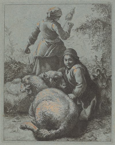 Spinnerin und ein Hirte mit Herde von Francesco Londonio