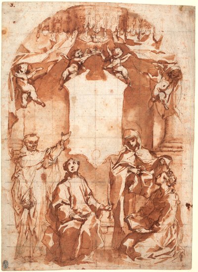 Vier Heilige vor einem heiligen Bild von Francesco Vanni