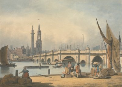 London Bridge und das Monument von Francis Nicholson