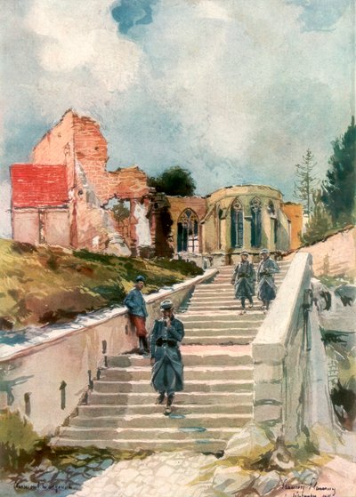Die Kirche von Clermont-en-Argonne, Frankreich, 1915 von Francois Flameng