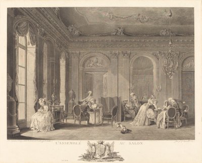 Die Versammlung im Salon von Francois Nicolas Barthelemy Dequevauviller after Nicolas Lavreince