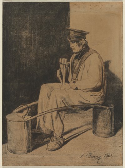 Wasserträger, der auf seinem Joch sitzt, 1861 von François Bonvin